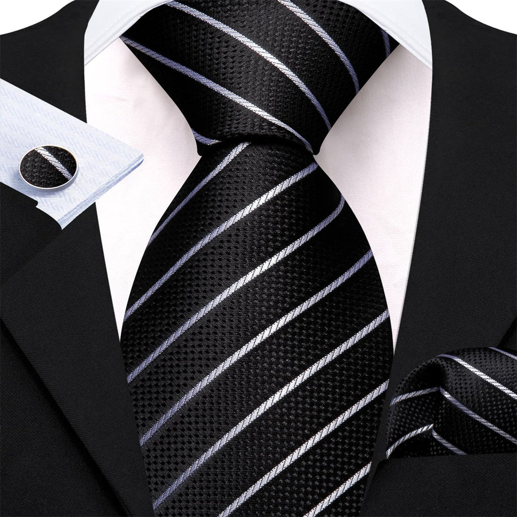 GentCrest Black Striped Tie Hanky Cufflinks Set - Image 1
