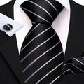 GentCrest Black Striped Tie Hanky Cufflinks Set - Image 1