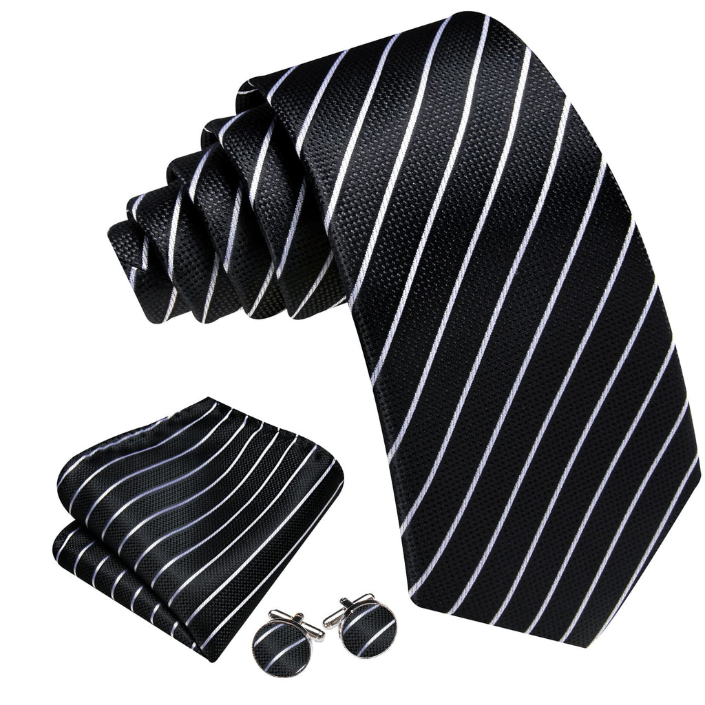 GentCrest Black Striped Tie Hanky Cufflinks Set - Image 2