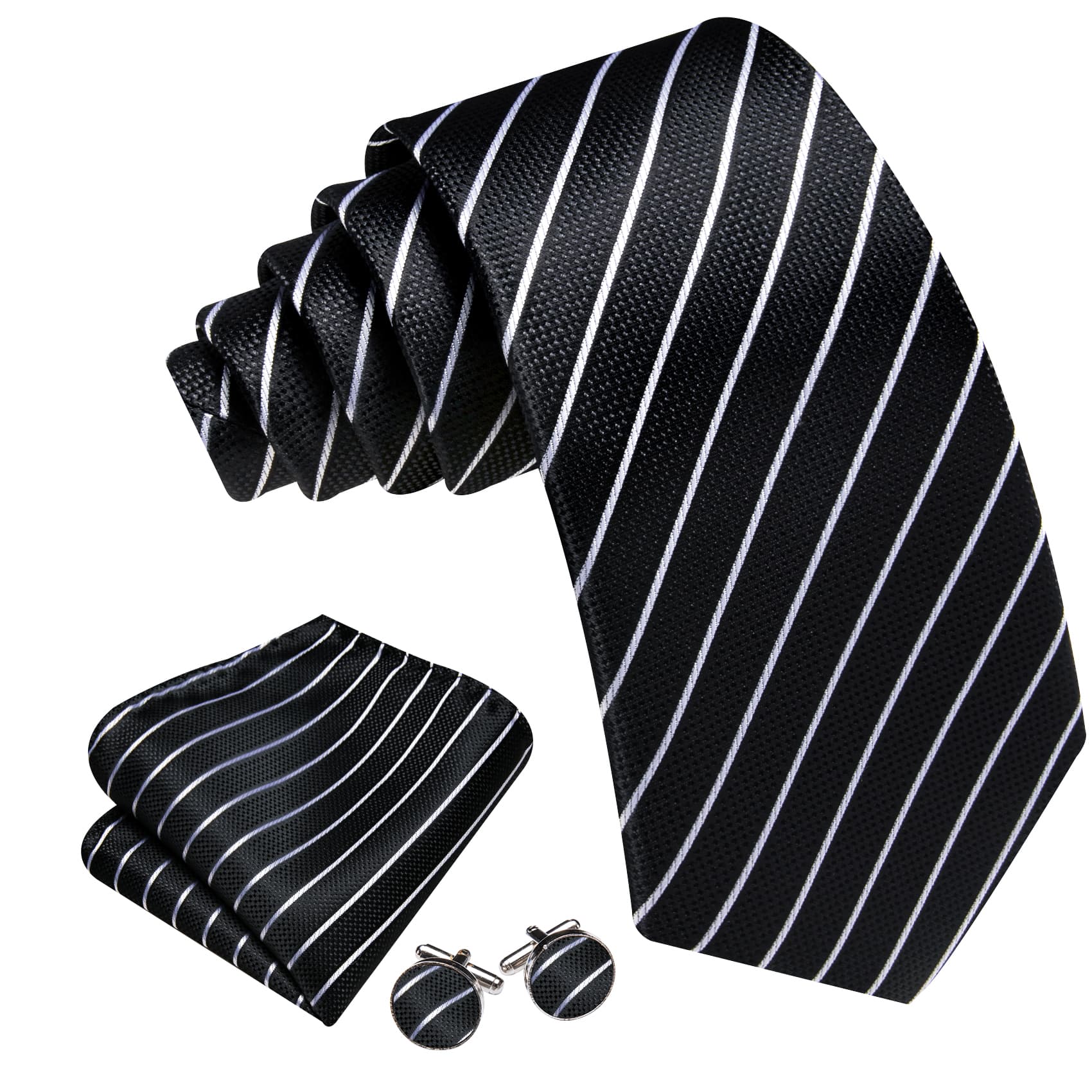 GentCrest Black Striped Tie Hanky Cufflinks Set - Image 2
