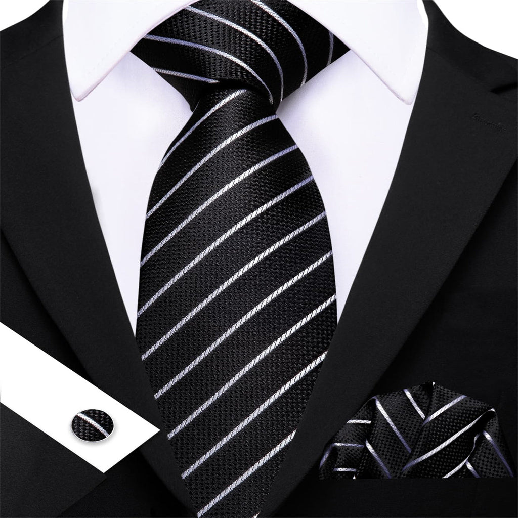 GentCrest Black Striped Tie Hanky Cufflinks Set - Image 3
