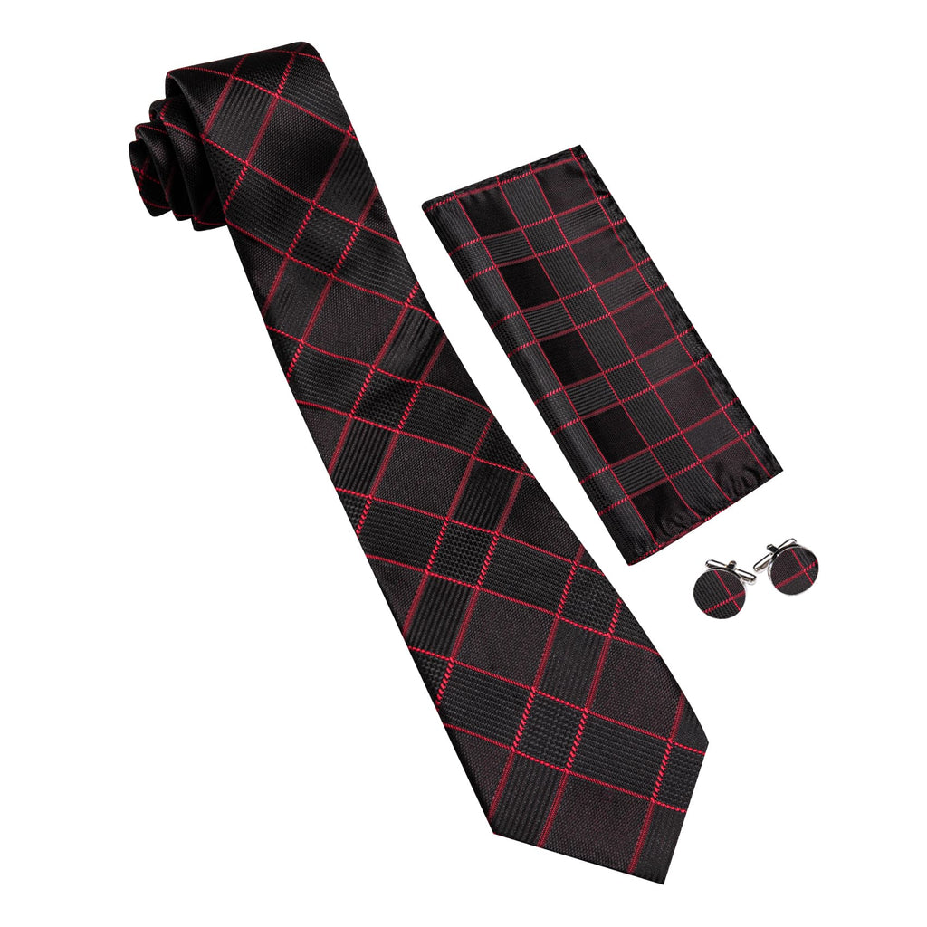GentCrest Black Plaid Tie Hanky Cufflinks Set - Image 5