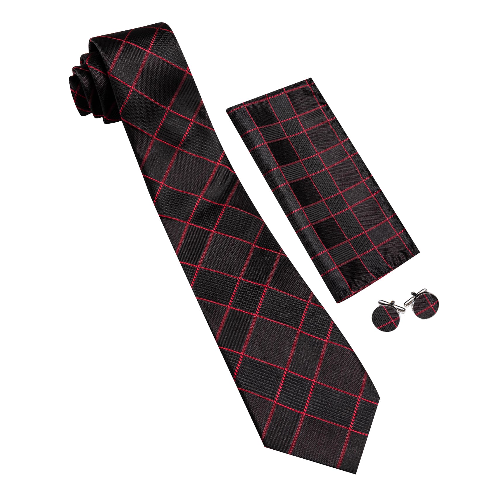 GentCrest Black Plaid Tie Hanky Cufflinks Set - Image 5