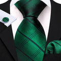 GentCrest Green Plaid Tie Hanky Cufflinks Set - Image 1