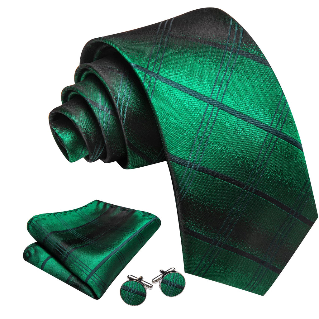 GentCrest Green Plaid Tie Hanky Cufflinks Set - Image 2