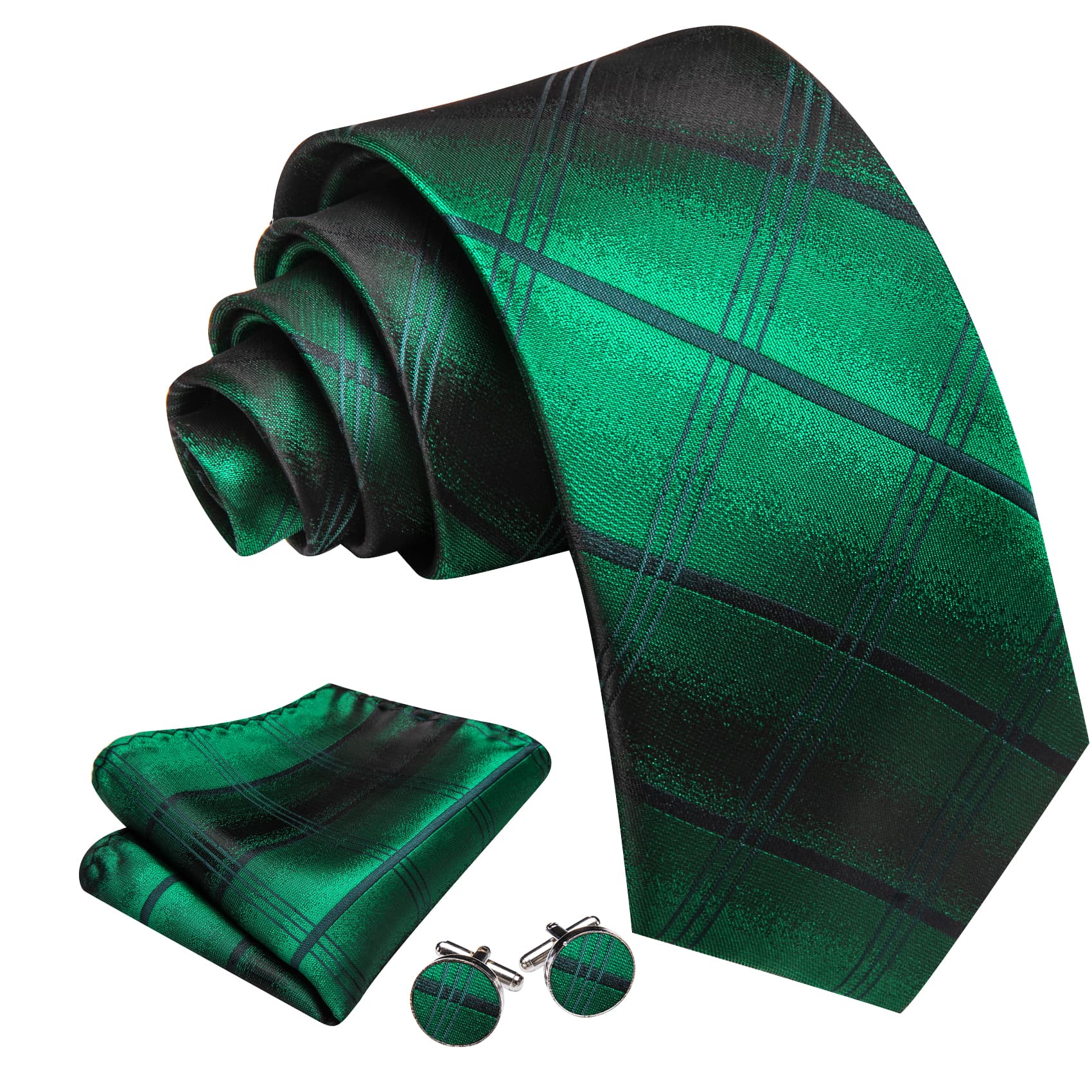 GentCrest Green Plaid Tie Hanky Cufflinks Set - Image 2