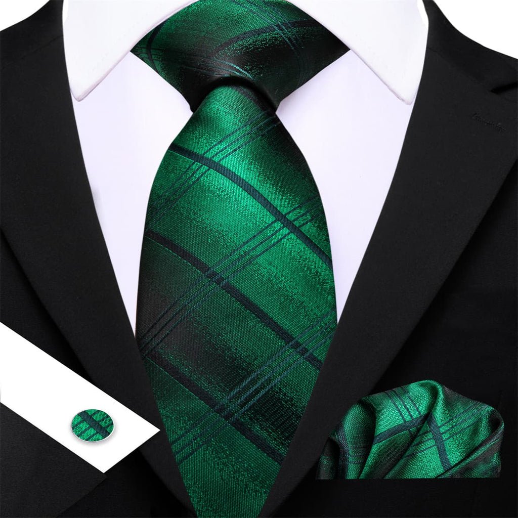 GentCrest Green Plaid Tie Hanky Cufflinks Set - Image 3