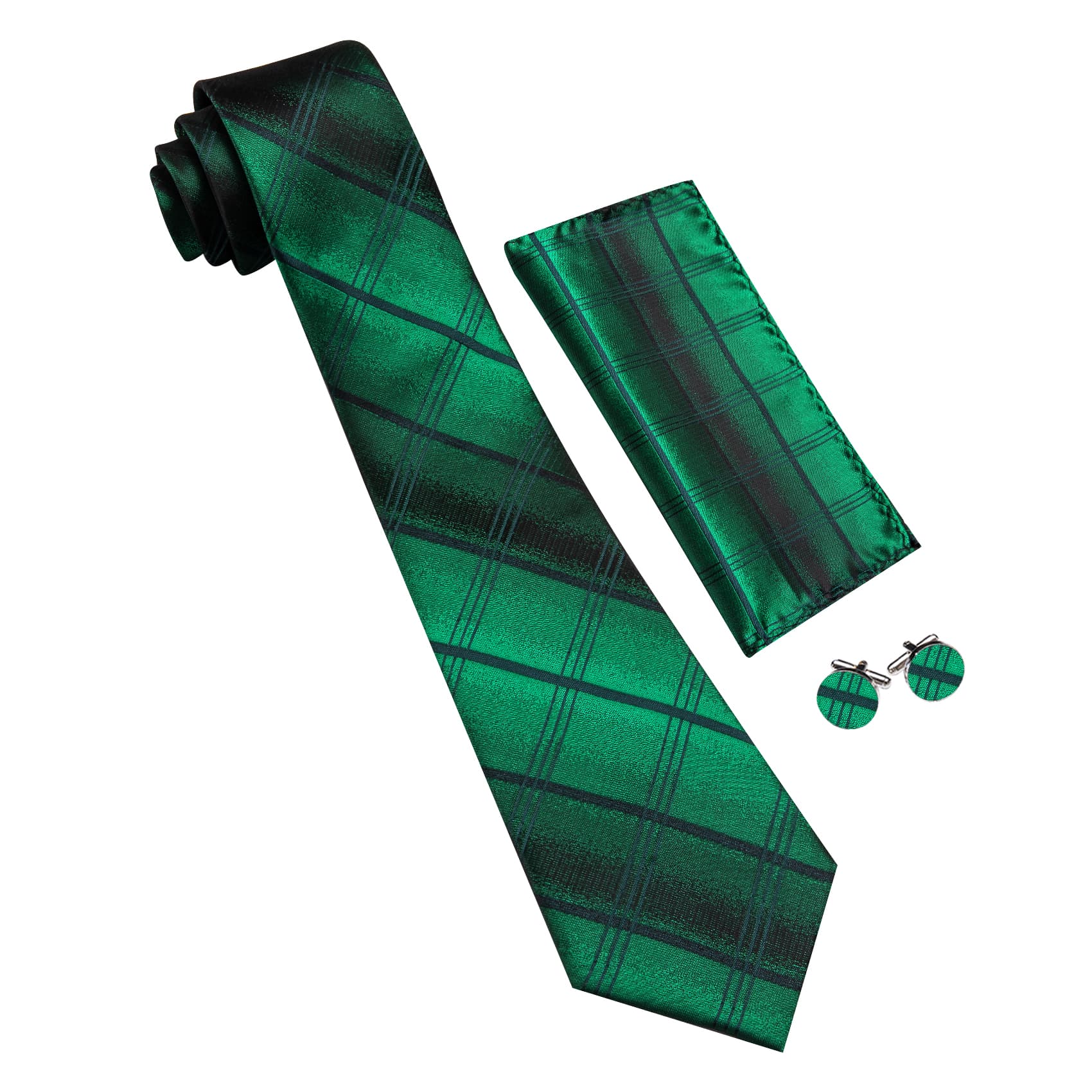 GentCrest Green Plaid Tie Hanky Cufflinks Set - Image 5