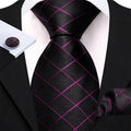 GentCrest Black Plaid Tie Hanky Cufflinks Set - Image 1