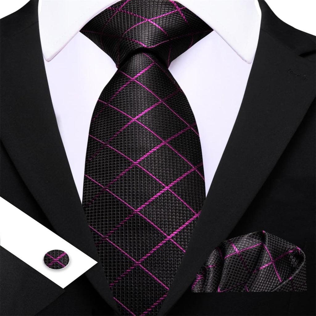 GentCrest Black Plaid Tie Hanky Cufflinks Set - Image 3