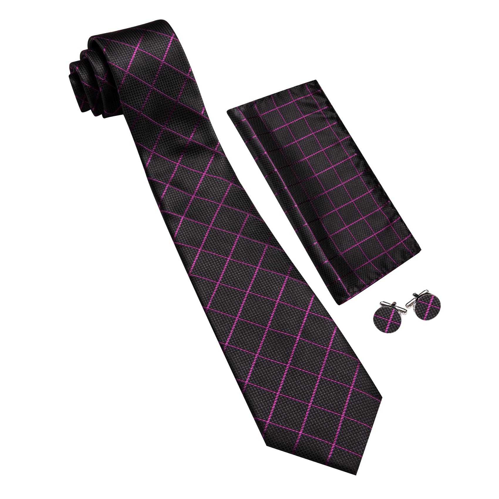 GentCrest Black Plaid Tie Hanky Cufflinks Set - Image 5