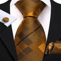 GentCrest Brown Plaid Tie Hanky Cufflinks Set - Image 1