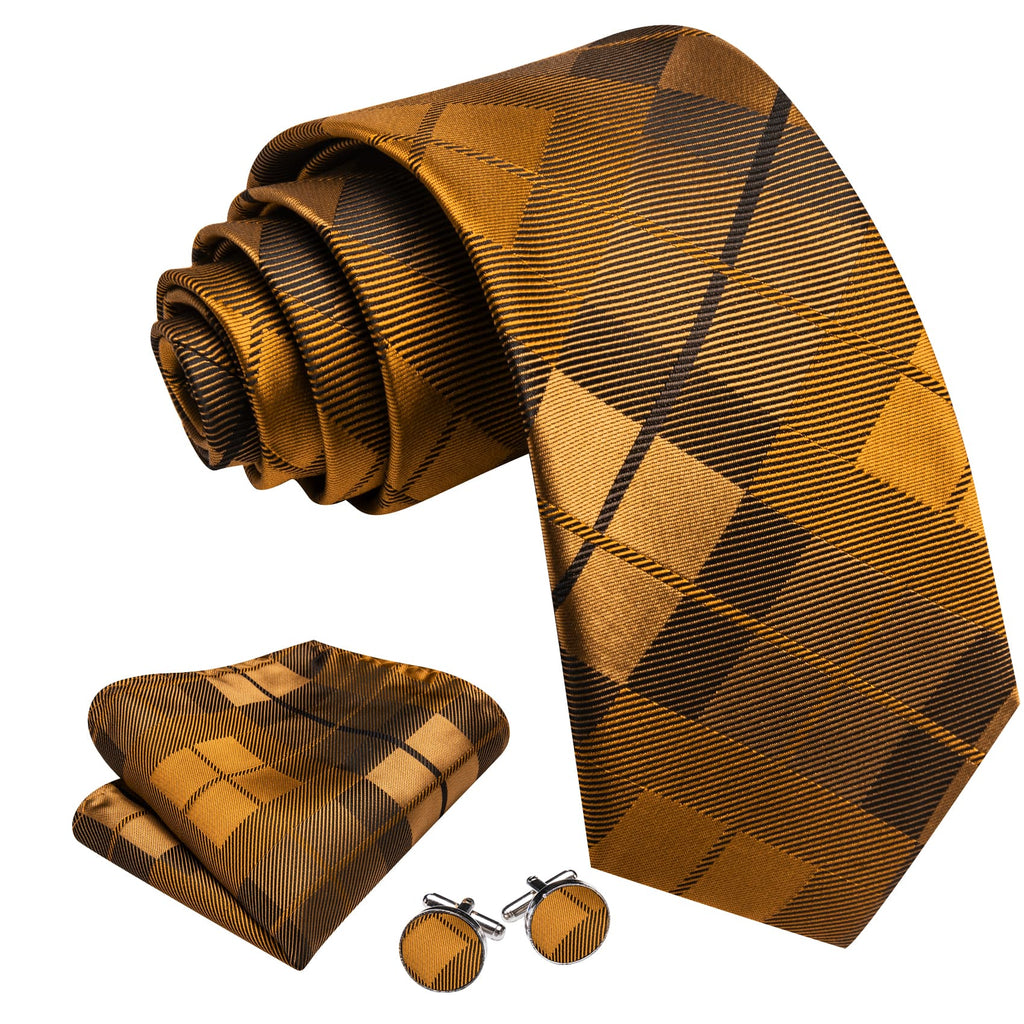 Peru Brown Plaid Checkered Silk Tie Set - GentCrest - View 3