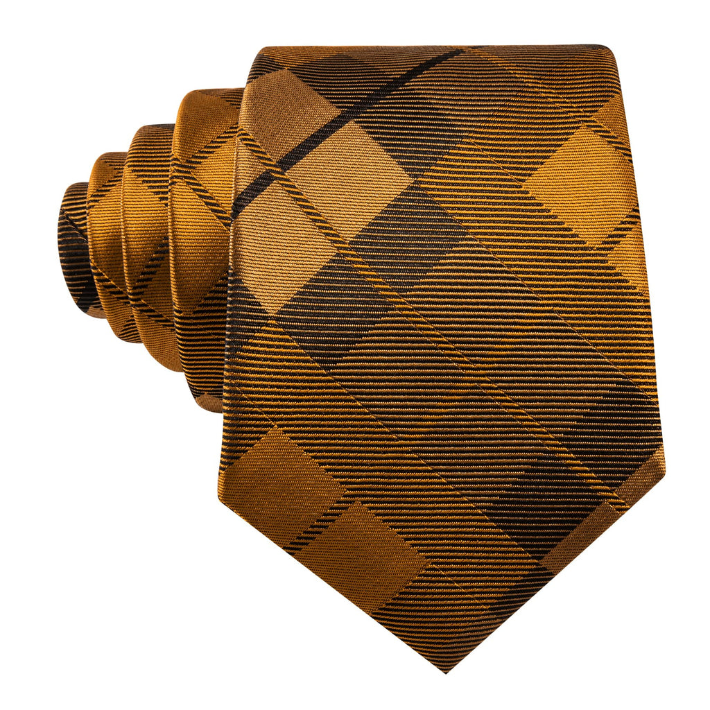 Peru Brown Plaid Checkered Silk Tie Set - GentCrest - View 4