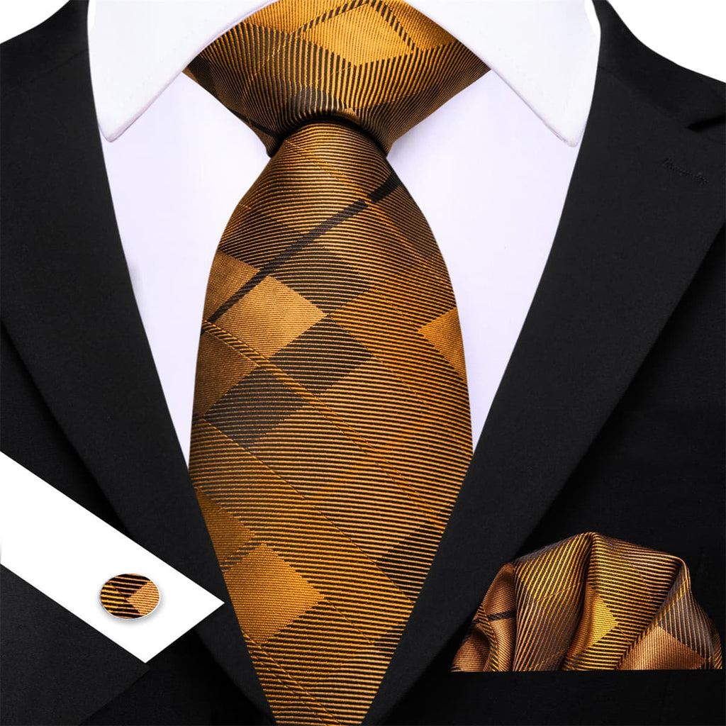 GentCrest Brown Plaid Tie Hanky Cufflinks Set - Image 3
