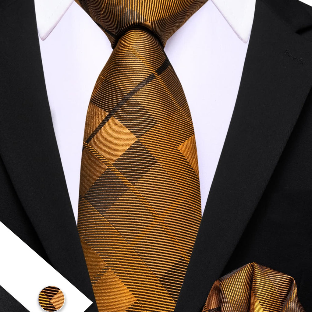 Peru Brown Plaid Checkered Silk Tie Set - GentCrest - View 2