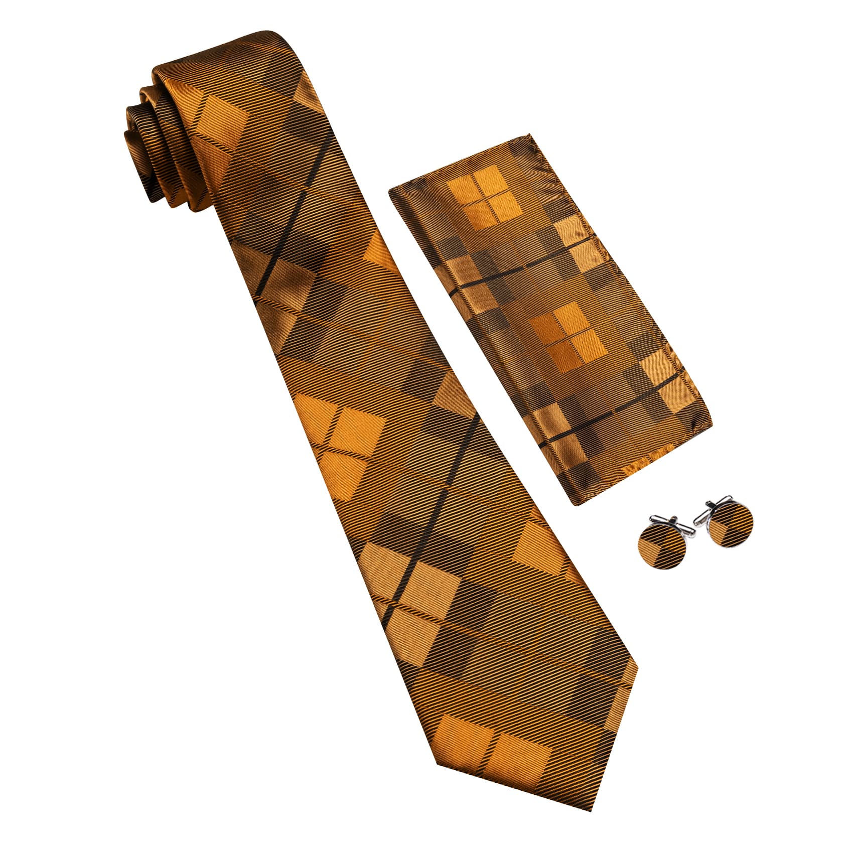 GentCrest Brown Plaid Tie Hanky Cufflinks Set - Image 5