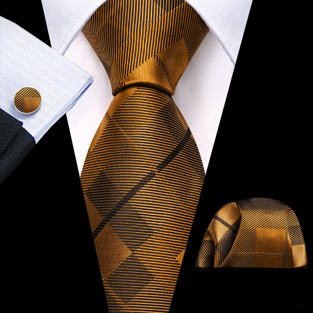 Peru Brown Plaid Checkered Silk Tie Set - GentCrest
