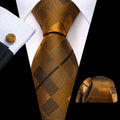 Peru Brown Plaid Checkered Silk Tie Set - GentCrest