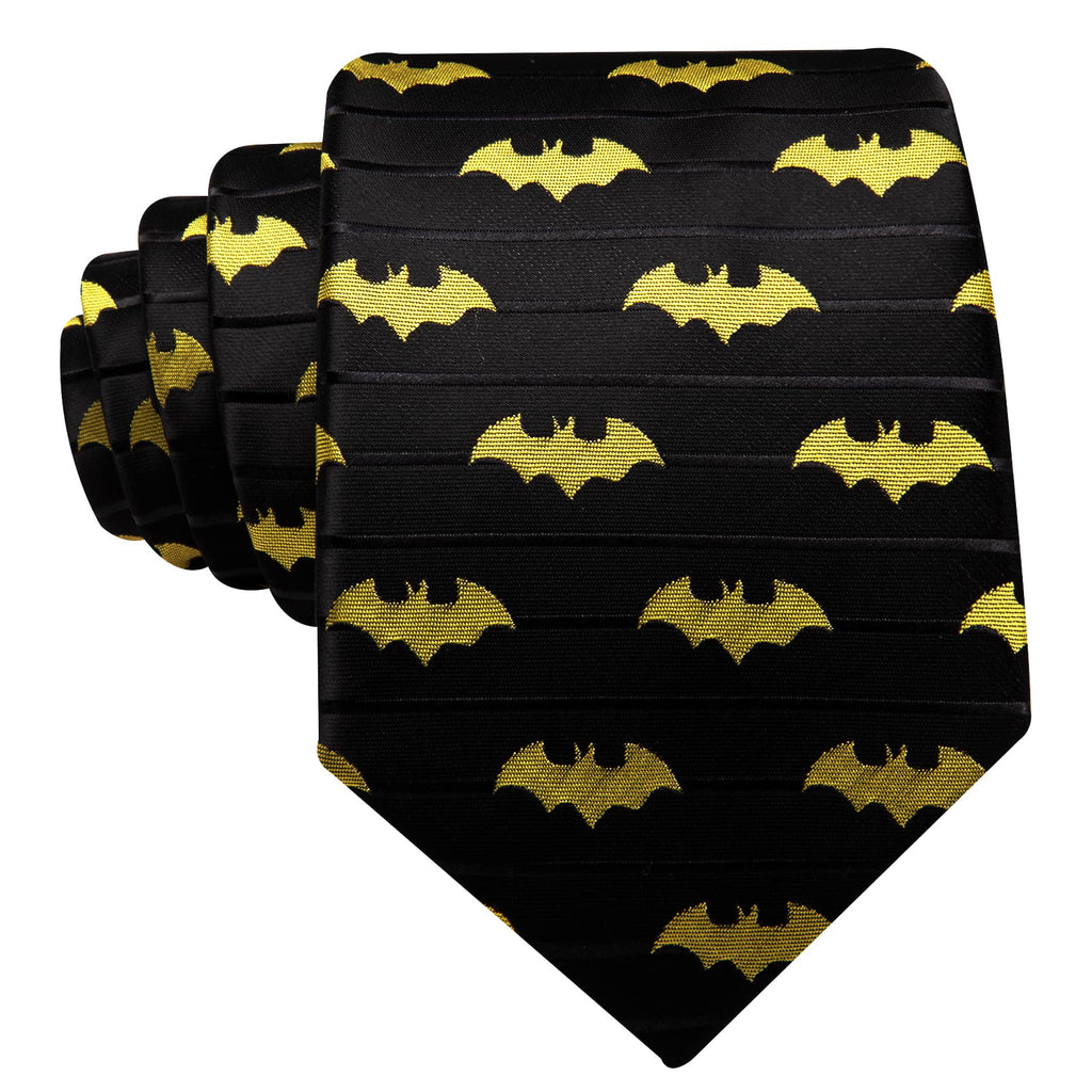 Yellow & Black Jacquard Bat with Pocket Square and Cufflinks Silk Tie Set - GentCrest - View 3