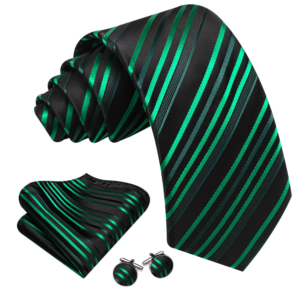 GentCrest Black Striped Tie Hanky Cufflinks Set - Image 2