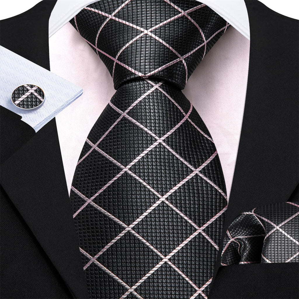GentCrest Pink Plaid Tie Hanky Cufflinks Set - Image 3