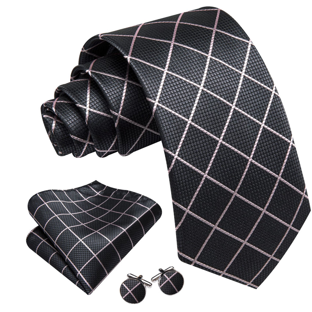 GentCrest Pink Plaid Tie Hanky Cufflinks Set - Image 2