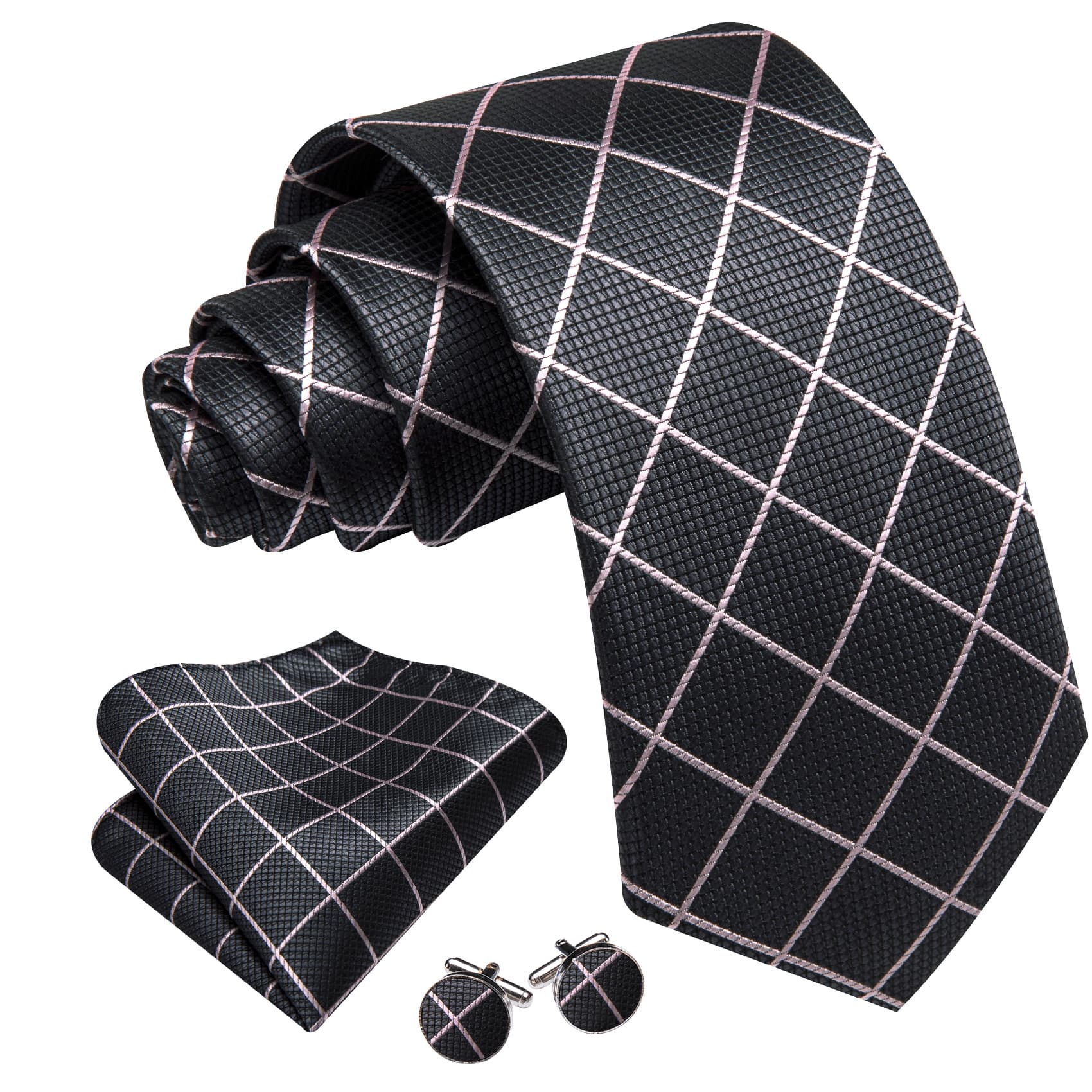 GentCrest Pink Plaid Tie Hanky Cufflinks Set - Image 2