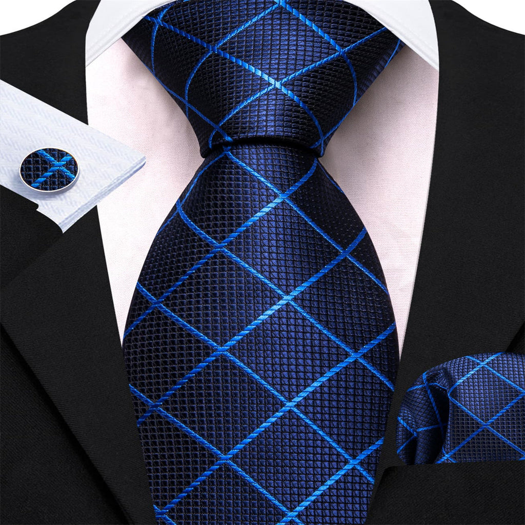 GentCrest Blue Plaid Tie Hanky Cufflinks Set - Image 3