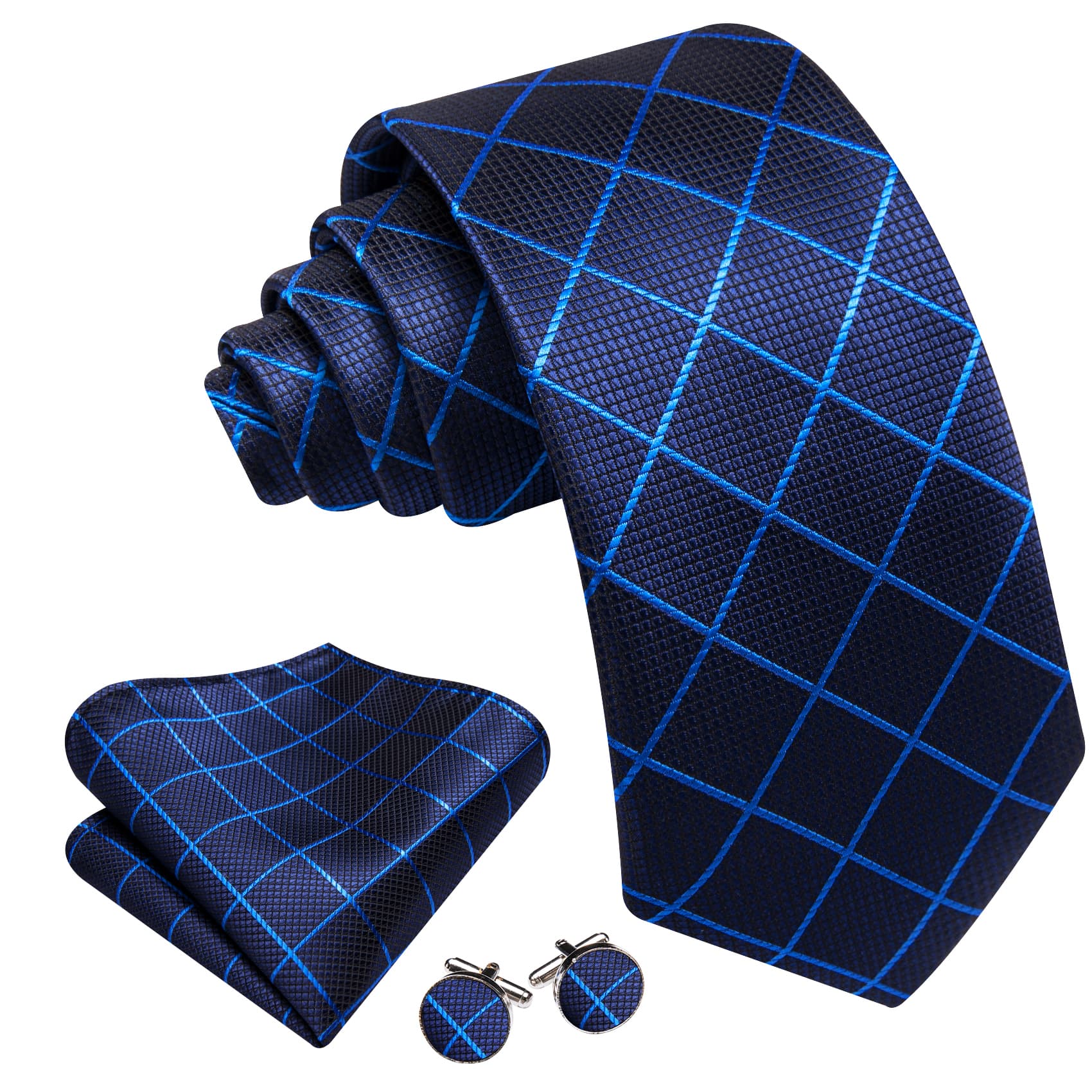 GentCrest Blue Plaid Tie Hanky Cufflinks Set - Image 2