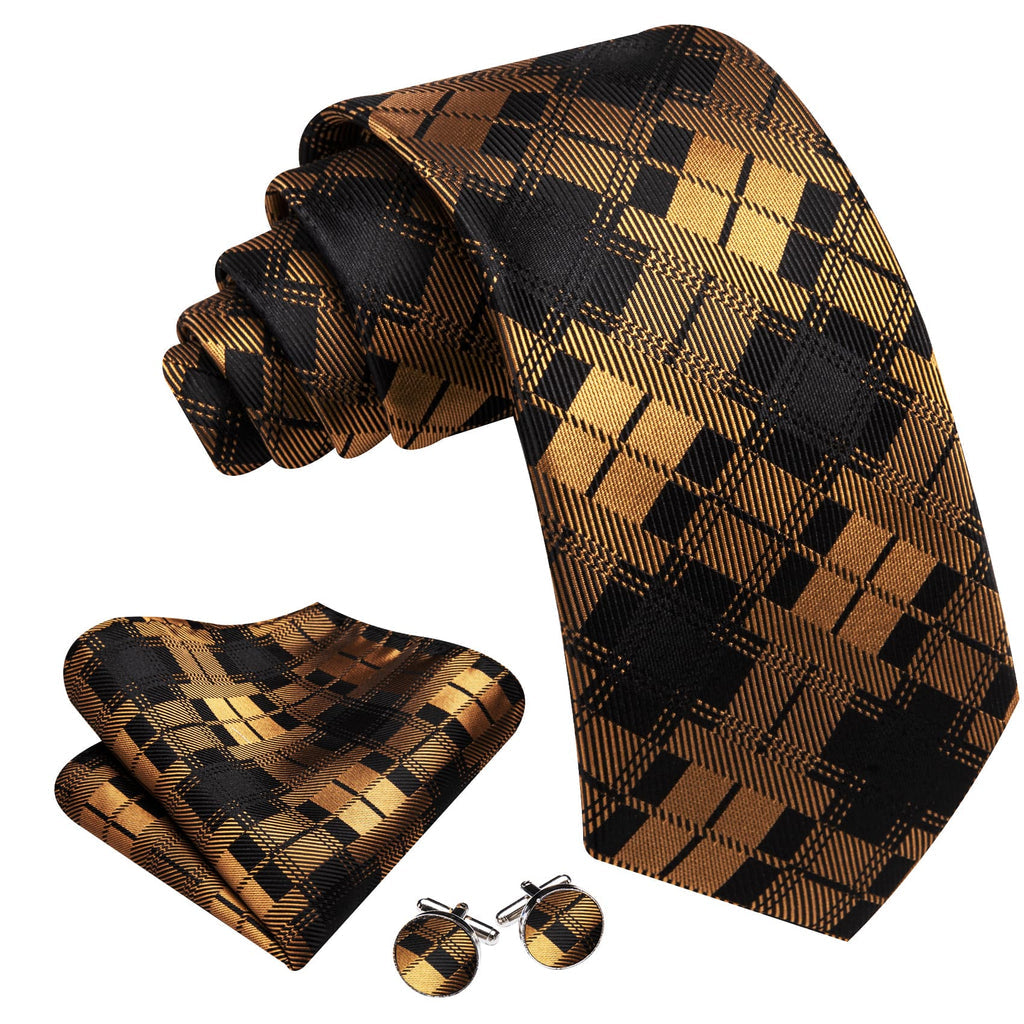Black & Yellow Checkered Silk Tie Set - GentCrest - View 2