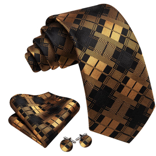 Black & Yellow Checkered Silk Tie Set - GentCrest - View 2