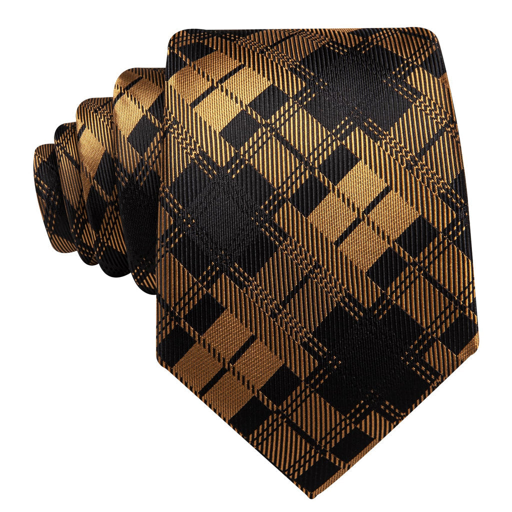 Black & Yellow Checkered Silk Tie Set - GentCrest - View 3