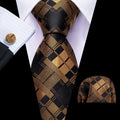 Black & Yellow Checkered Silk Tie Set - GentCrest
