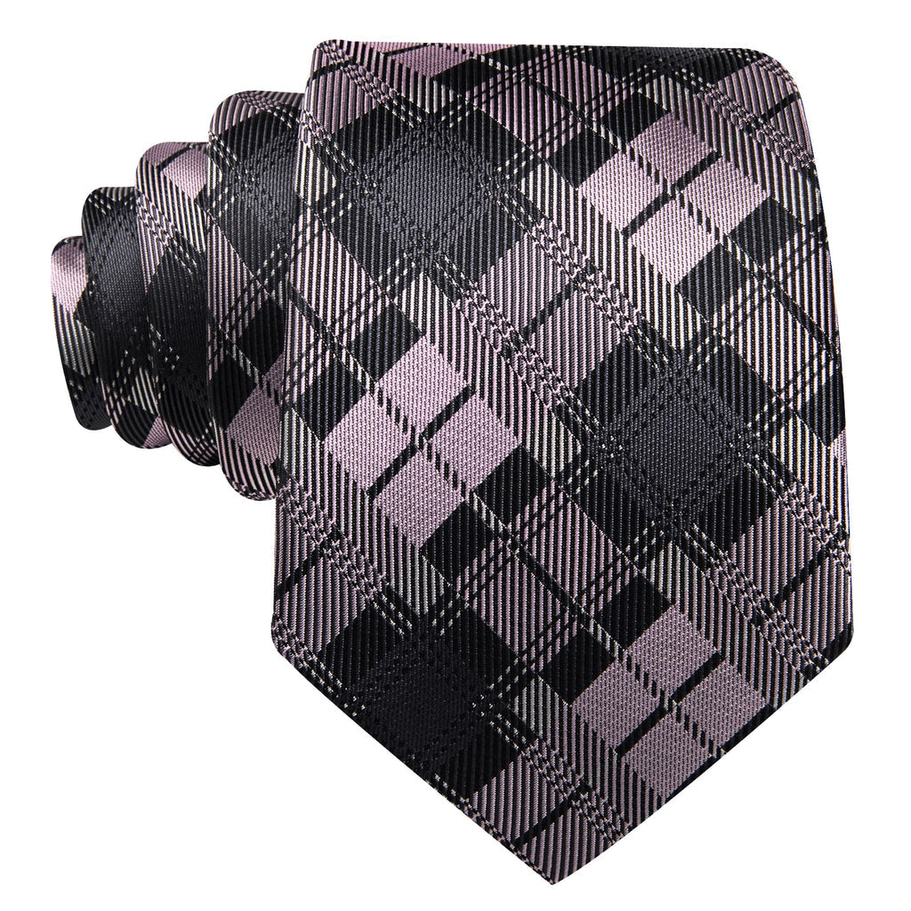 Black, Gray & Pink Checkered Silk Tie Set - GentCrest - View 3