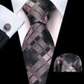 Black, Gray & Pink Checkered Silk Tie Set - GentCrest