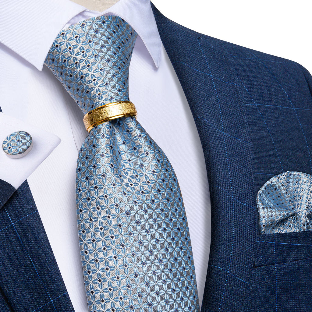 GentCrest Blue Floral Tie with Rings - Image 1