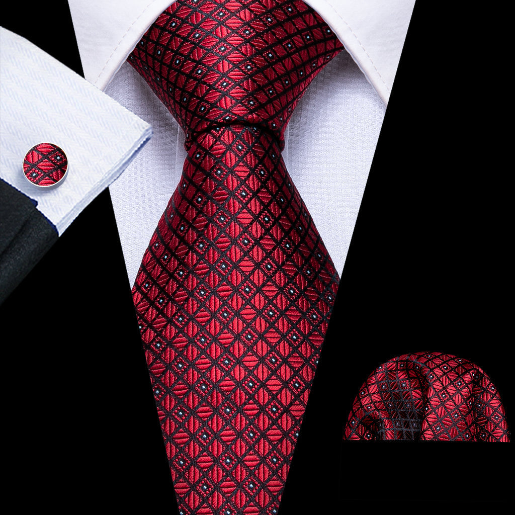 Black Red Plaid Silk Tie Set - GentCrest - View 2