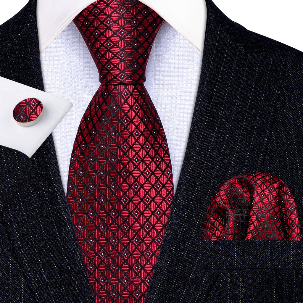 Black Red Plaid Silk Tie Set - GentCrest - View 3