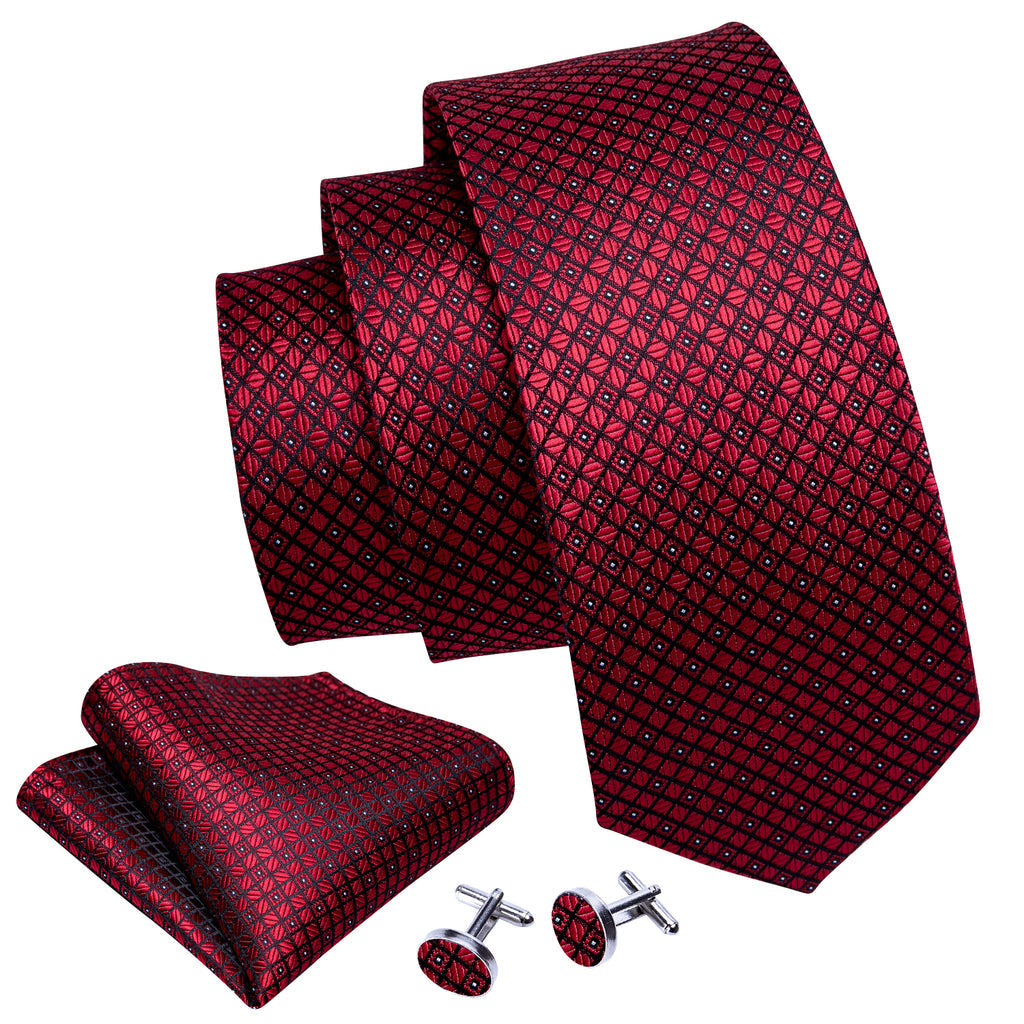 Black Red Plaid Silk Tie Set - GentCrest - View 4