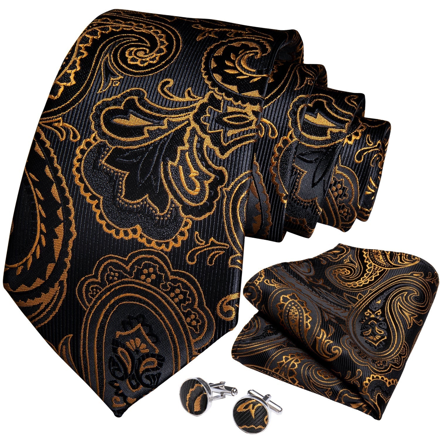GentCrest Black Paisley Tie with Accessories - Image 2
