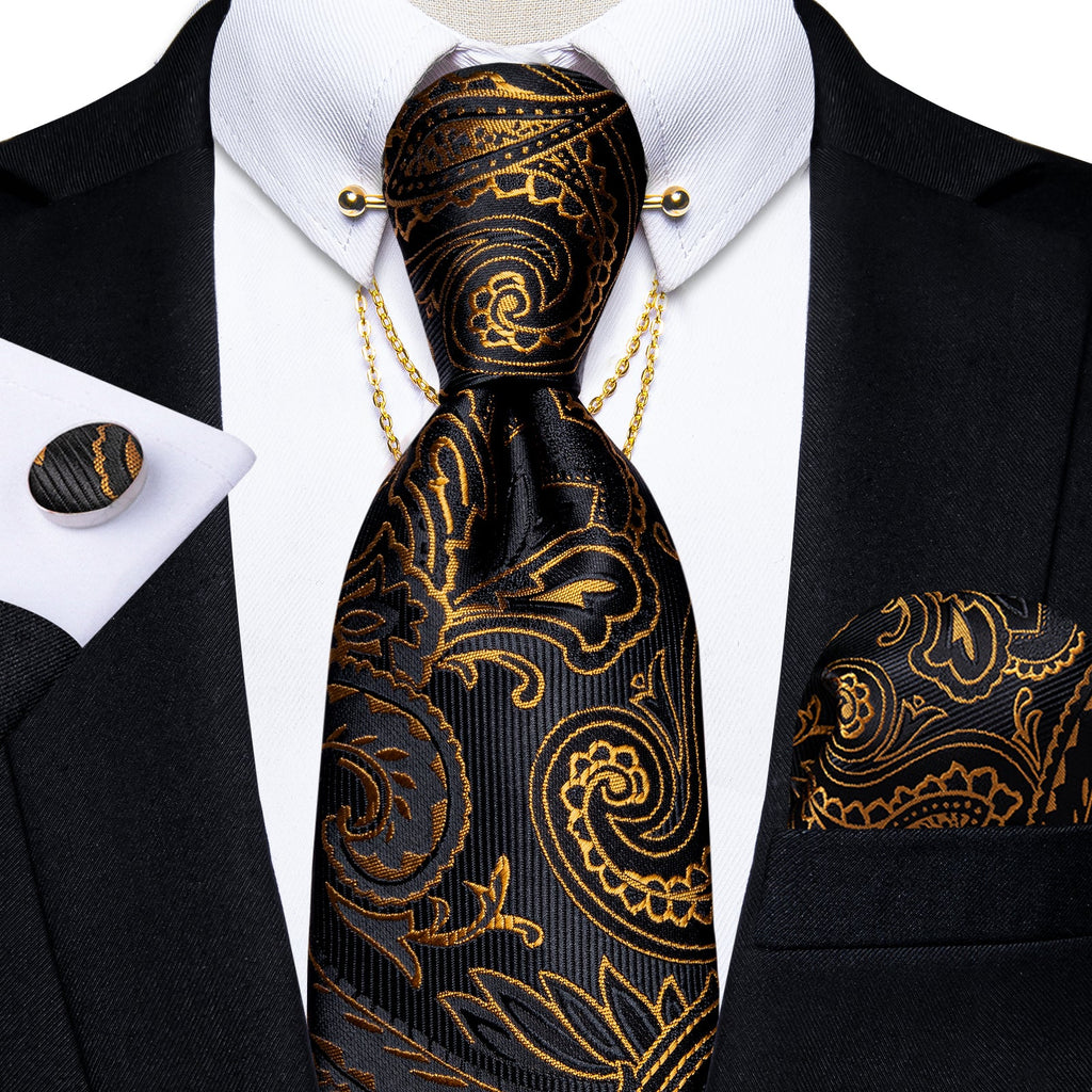 GentCrest Black Paisley Tie with Accessories - Image 3