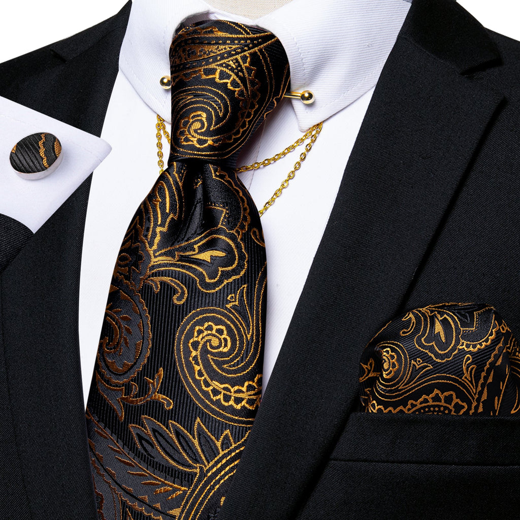 GentCrest Black Paisley Tie with Accessories - Image 1