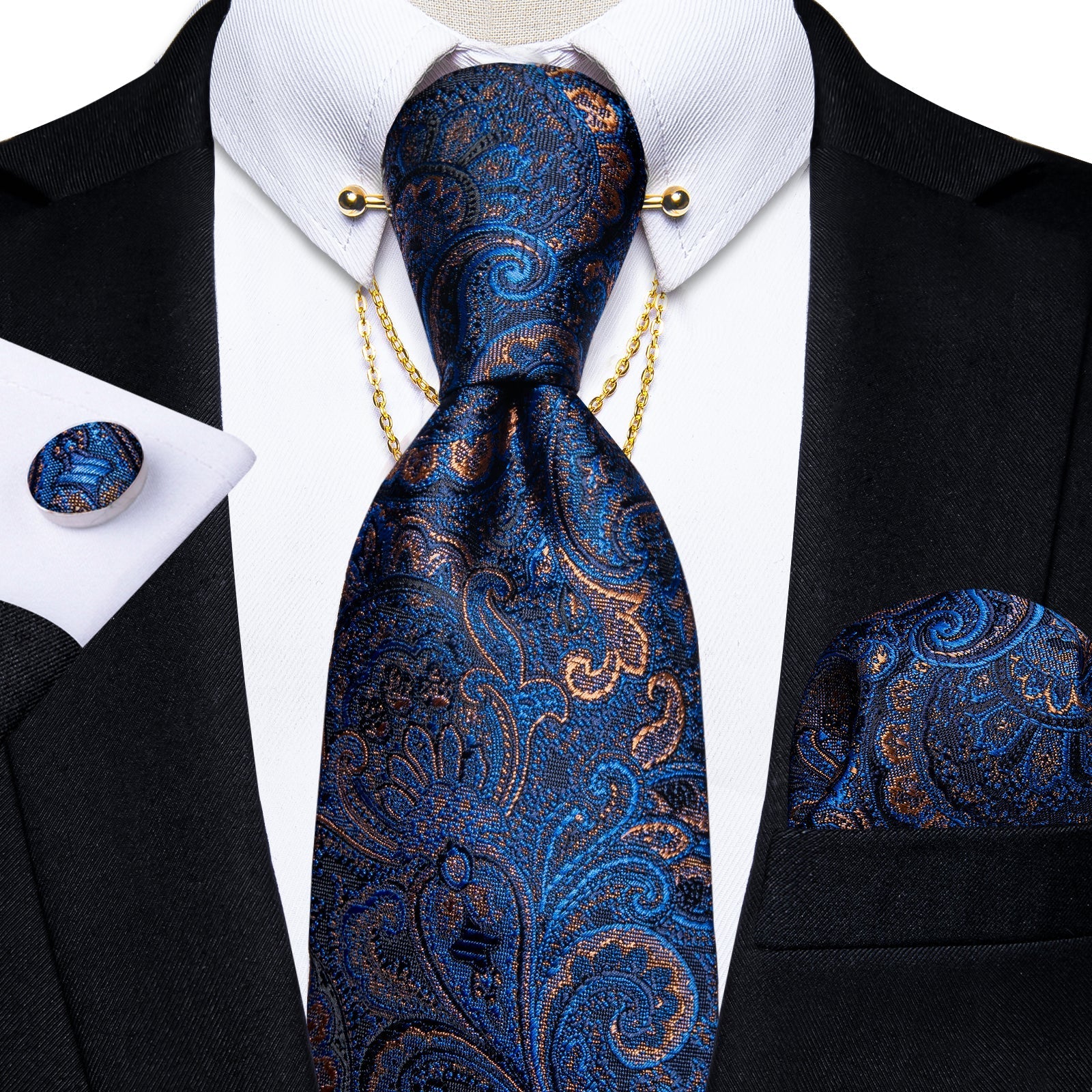 GentCrest Blue Paisley Tie with Accessories - Image 1