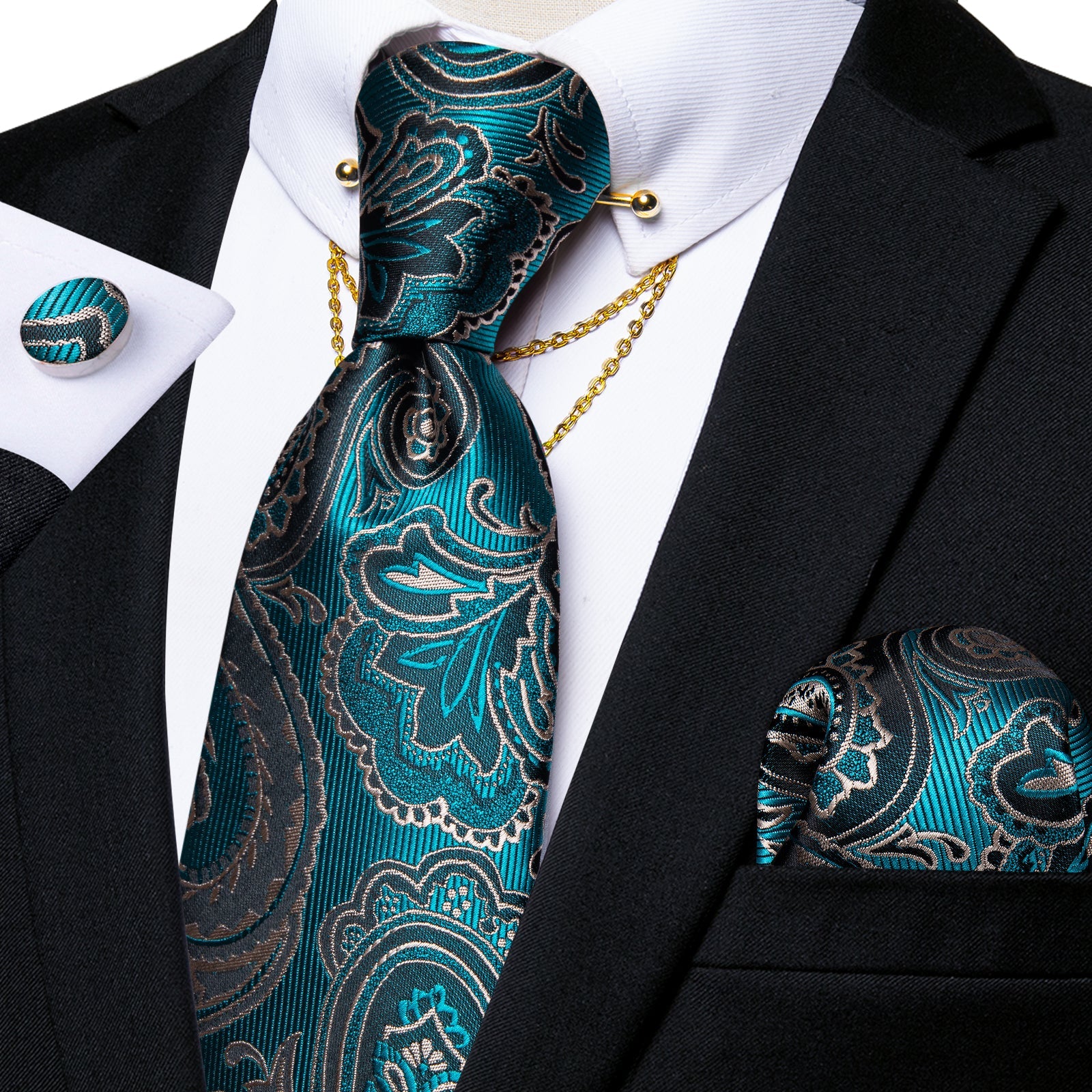 GentCrest Blue Paisley Tie with Accessories - Image 1