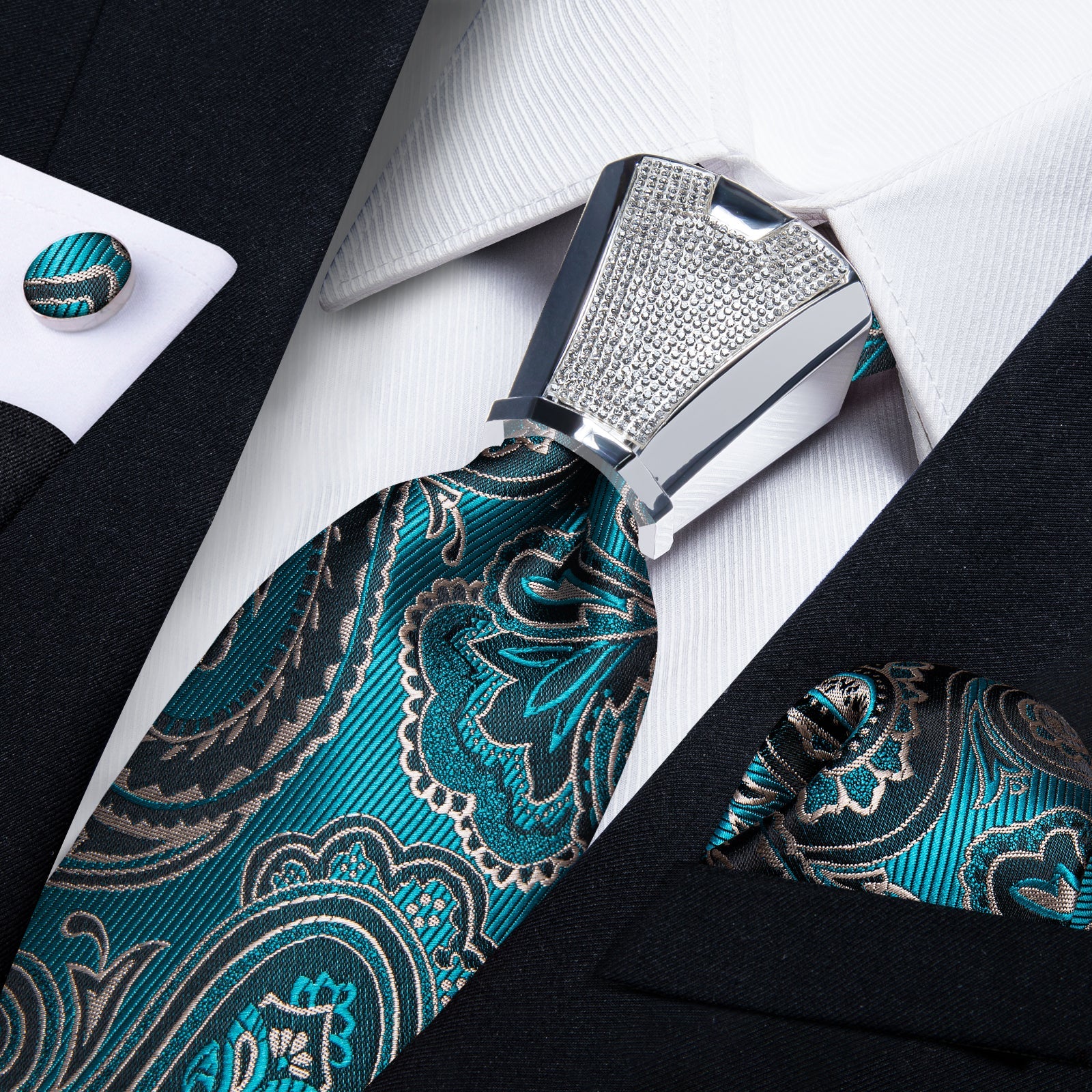 GentCrest Black Paisley Tie with Rings - Image 1