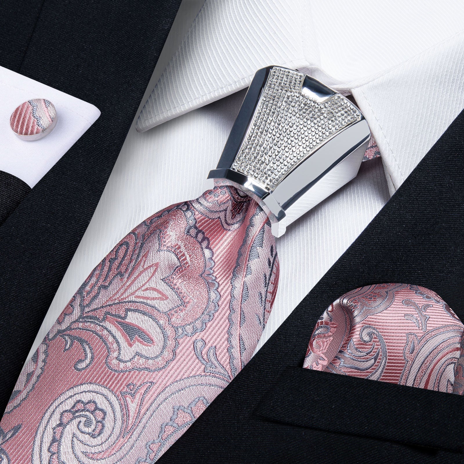 GentCrest Pink Paisley Tie with Rings - Image 1