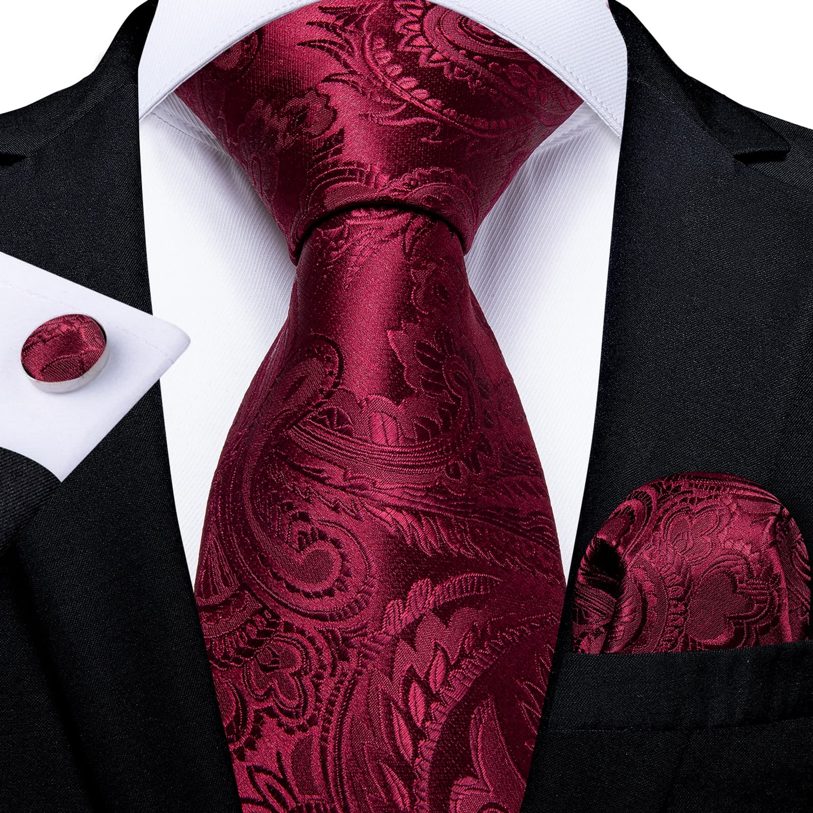 GentCrest Burgundy Paisley Tie Hanky Cufflinks Set - Image 1