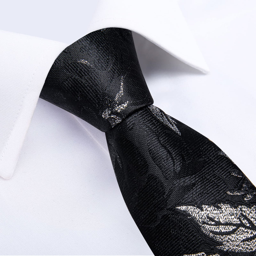 GentCrest Black Floral Tie Hanky Cufflinks Set - Image 4