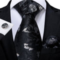 GentCrest Black Floral Tie Hanky Cufflinks Set - Image 1